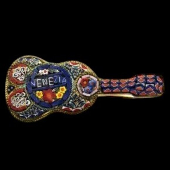 MCM Vintage Micro Mosaic Venezia Italian Guitar Pin - Picture 1 of 4